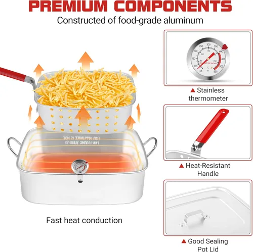 Miniatura 4 de OT1808-LID-Freidora de Propano con Olla Profunda Cuadrada de 18Qt – Cesta Colador de Aluminio de Alta Calidad para Freír Pescado, Olla para Mariscos
