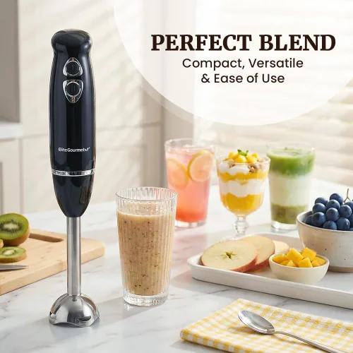 Miniatura 2 de Elite Gourmet EHB1015 - Batidora de mano de inmersión 500 vatios, 2 velocidades de mezclado con cuchillas de acero inoxidable, varilla desmontable