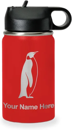 Miniatura 12 de LaserGram Botella de agua personalizada, pingüino, acero inoxidable de doble pared aislada al vacío con popote superior, regalo grabado
