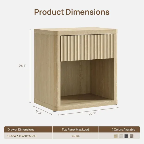 Miniatura 2 de SICOTAS Mesita de noche con cajón grande de 24 pulgadas de alto, moderna y acanalada, mesita de noche ancha para dormitorio, sofá, oficina en casa