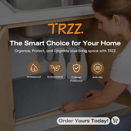 Miniatura 8 de TRZZ Tapete de silicona impermeable para debajo del fregadero de 34 x 22 pulgadas, bandeja de goteo y forro de gabinete para cocina y baño, evita