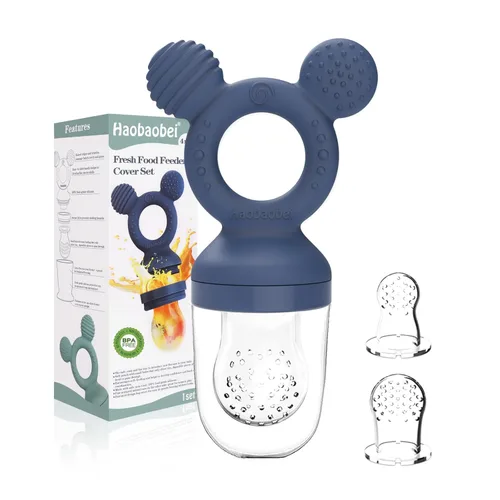 Comedero de frutas para bebés, juguetes de dentición congelados, chupete mordedor para bebés con 3 tetas adicionales, esenciales para comer para Azul