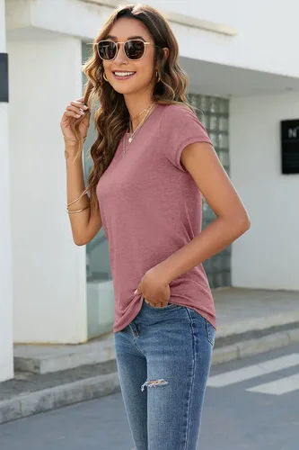Miniatura 3 de Sherosa Camisetas básicas de manga corta con cuello redondo para mujer