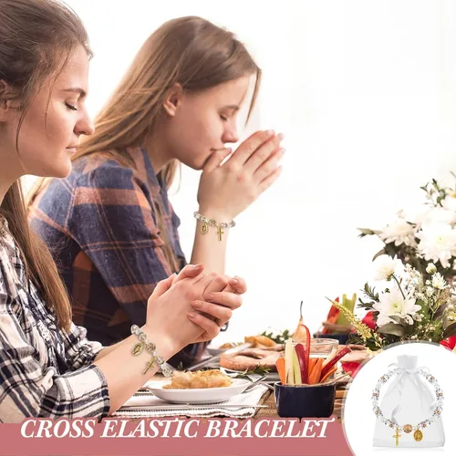 Miniatura 6 de Taiyin Rosary Bracelet Bulk with Mesh Bags, White Religious Rosary Bead Bracelet Catholic Bracelets, Baptism First Communion Gifts for Women