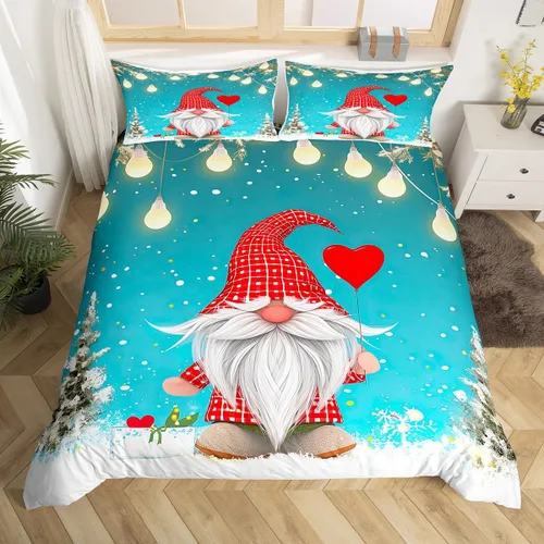 Miniatura 10 de Erosebridal Juego de ropa de cama de Navidad tamaño individual, bonita funda de edredón enana de Papá Noel de dibujos animados para niños, funda