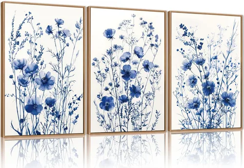 Miniatura 21 de FWIEXA Juego de Arte de Lienzo Bohemio Enmarcado para Pared, Cuadros Botánicos Verde Salvia Decoración de Pared, Impresiones de Arte de Plantas