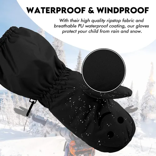 Miniatura 4 de HighLoong - Guantes de esquí y snowboard para niños, impermeables, transpirables, con forro Thinsulate, guantes de invierno para niños y niñas