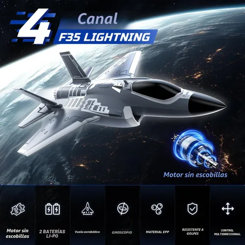 Miniatura 8 de DEERC F35 - Avión RC de 4 canales sin escobillas para adultos, avión de control remoto EDF Jet Fighter, estabilizador de giro de 6 ejes de 2.4GHz