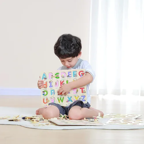 Miniatura 2 de GRINNNIE - Rompecabezas de madera para niños pequeños de 3, 4, 5 años, juego de 4 rompecabezas de aprendizaje educativo Montessori, números, letras