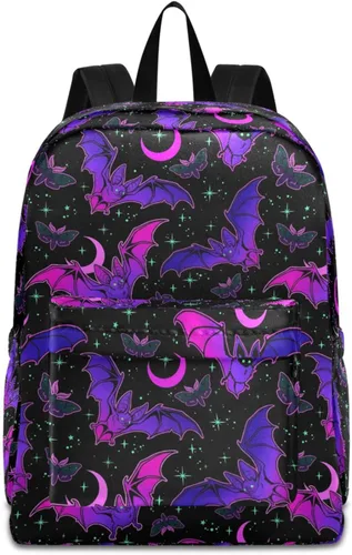 Miniatura 17 de MNSRUU Mochila para estudiantes para la escuela, Halloween, mochila luminosa de murciélagos para laptop, mochila estética para niñas, niños, mochila