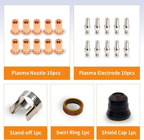 Miniatura 4 de 23pcs IPT-60 PT-60 IPT-40 PT40 Plasma Corte Antorcha Punta 0.039 in 0.039'' Electrodo Shield Cap/Stand-off/Swirl Ring Silver