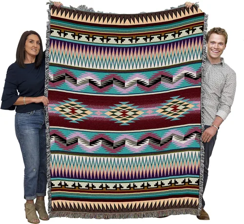 Miniatura 13 de Pure Country Weavers Antelope Ridge Earth - Manta inspirada en los nativos americanos del suroeste, manta de tapiz de regalo tejida de algodón