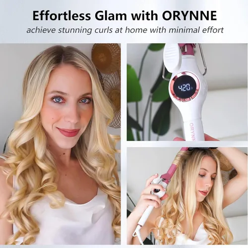 Miniatura 2 de ORYNNE Varita rizadora digital de cerámica de 1 pulgada de largo con apagado automático y doble voltaje para todo tipo de cabello, calentamiento