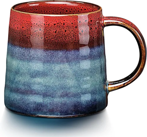 LUXU Tazas de café de cerámica (hechas a mano, 1 unidad), tazas grandes de té de café de porcelana, taza de café con leche de porcelana de 15 onzas,
