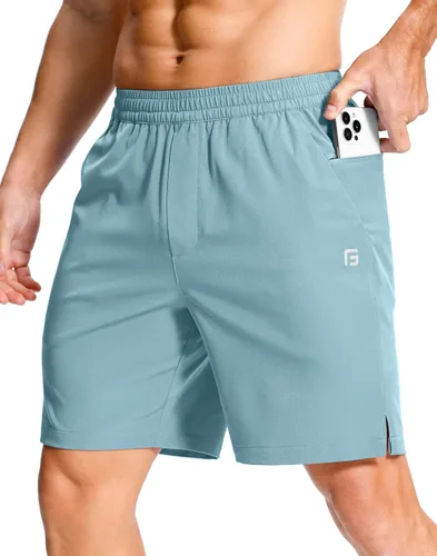 Miniatura 28 de GGJ Pantalones cortos deportivos ligeros para hombre con 2 bolsillos con cremallera de 7/5/9 pulgadas, pantalones cortos de tenis de secado rápido