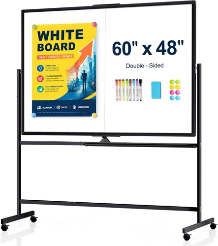 Miniatura 11 de Pizarra Blanca Rodante Grande de 48" X 36", Rotación de 360° Pizarra Blanca Magnética con Soporte, Caballete de Pizarra Blanca de Doble Cara sobre