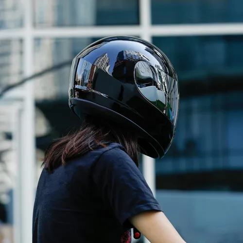 Miniatura 5 de SLMOTO - Casco de motocicleta aprobado por el DOT, con visera de espejo brillante en acabado negro, protección completa para la cara, con protector