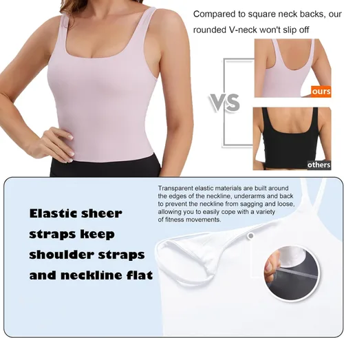 Miniatura 4 de Gauagbr Camiseta corta sin mangas con cuello cuadrado para mujer, a la moda, para gimnasio, yoga, entrenamiento, suave como la mantequilla