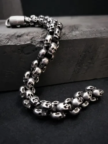 Miniatura 5 de Pulsera de calavera Colección BLACKSTATIC Pulsera vintage punk de acero inoxidable para hombre