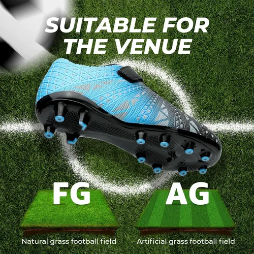 Miniatura 7 de ASHION Botines de fútbol unisex para niños y niñas, para césped firme, sin atar, zapatos de fútbol duraderos