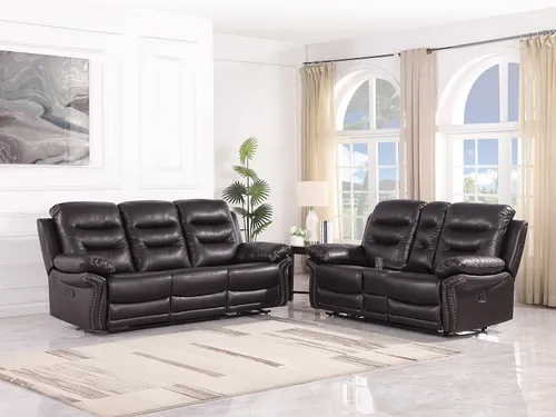 Miniatura 2 de Blackjack Furniture Andrews - Sofá reclinable de cuero tapizado con cabeza de clavos tradicional tapizada con tapizado y ribeteado, sofá biplaza