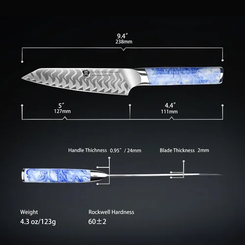Miniatura 2 de WILDMOK Cuchillo utilitario de 5 pulgadas, cuchillos de frutas de cocina ultra afilados, cuchillo pelador de acero de aleación de 7 capas con mango