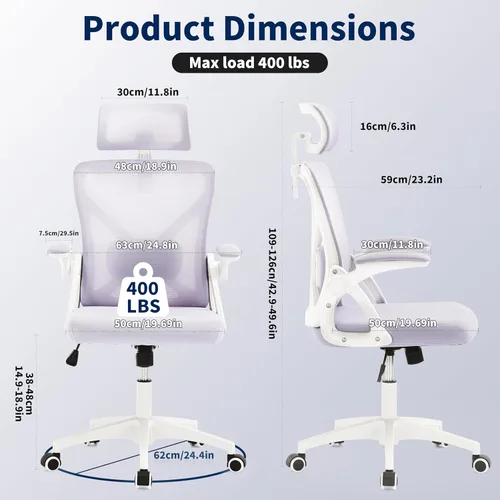 Miniatura 2 de Silla de Oficina, Silla de Escritorio Ergonómica con Soporte Lumbar Ajustable, Silla de Oficina Púrpura de 400 Libras Silla de Computadora de Malla