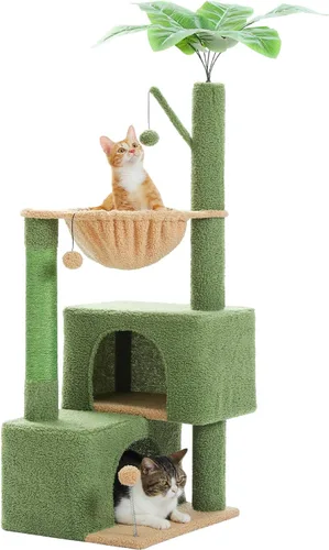 Miniatura 15 de Árbol para gatos de 45 pulgadas para gatos de interior, torre compacta para gatos con 2 condominios, cama hamaca y 5 juguetes de bola colgantes
