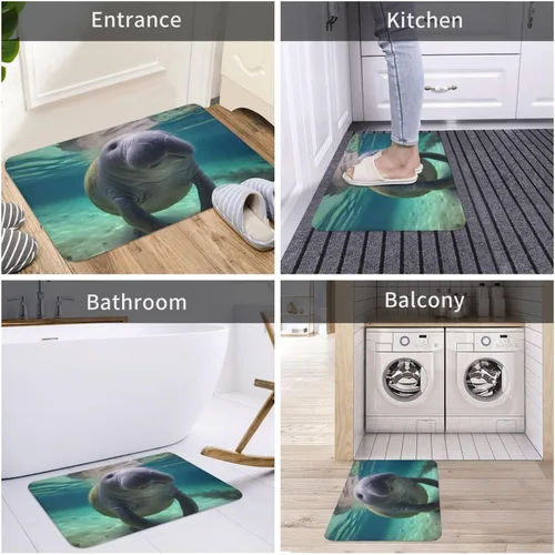Miniatura 5 de Tapete para puerta delantera, bonito tapete de bienvenida con estampado de animales marinos y manatíes, absorbente, antideslizante, tapete