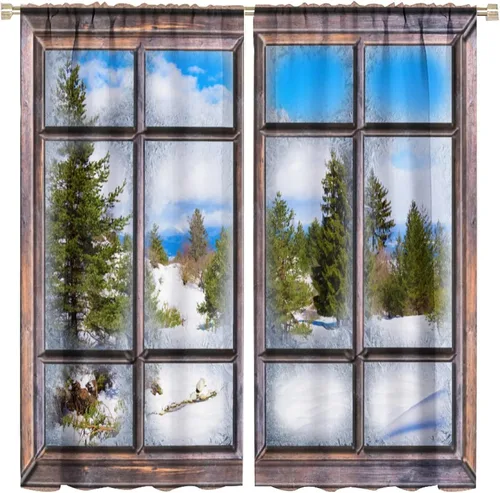 Miniatura 11 de Cortinas de paisaje, ventana tropical con vista al mar, océano, playa, barco, cortinas con estampado de palmeras para dormitorio, sala de estar, Mar
