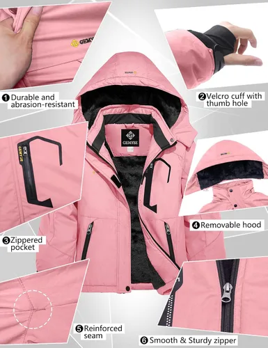 Miniatura 6 de GEMYSE - Chaqueta de esquí impermeable y resistente al viento con capucha, para niña