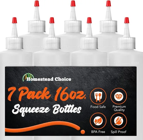 Miniatura 7 de Homestead Choice Paquete de 2 botellas de plástico exprimibles para salsas, botellas exprimibles de condimentos de 16 onzas para líquidos, botella