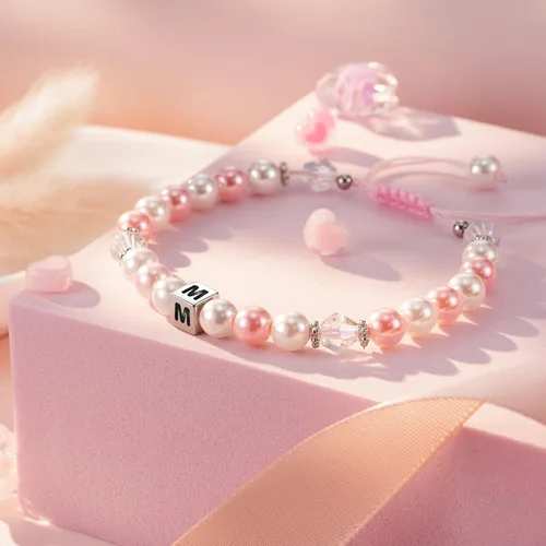 Miniatura 5 de ASKRAIN Pulsera de perlas rosas y blancas de cumpleaños para niñas