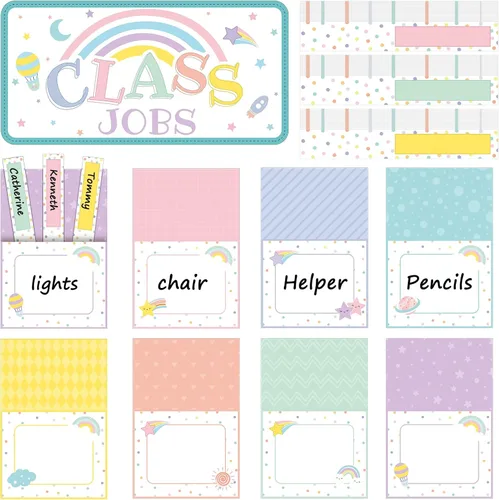 Miniatura 11 de Zonon Class Jobs Tablero de Anuncios Colorido para Trabajos de Clase Conjunto de Gráfico de Bolsillos Ayudante del Maestro Decoración de Pizarra
