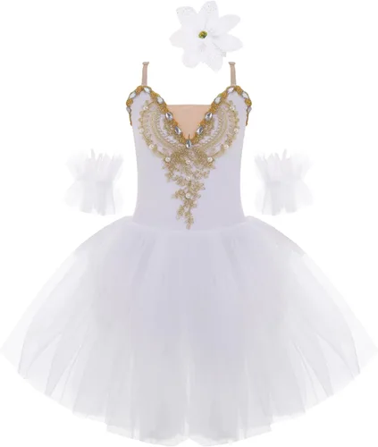 Miniatura 17 de JEATHA Camisola para niñas y niñas, leotardo con falda, vestido de ballet, cisne, lago, tutú, bailarina, disfraces para competición