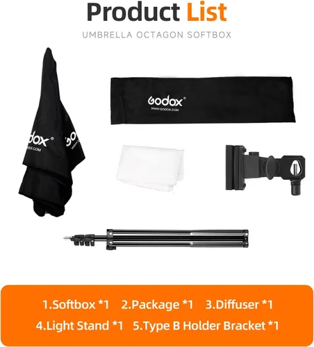 Miniatura 3 de Godox Photo Studio 80 cm 31.5 pulgadas Sombrilla octogonal portátil Softbox, soporte de trípode de 190 cm con soporte para zapata caliente