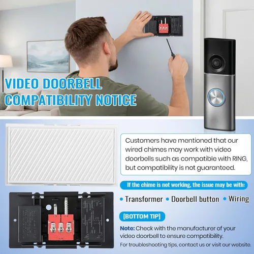 Miniatura 7 de Saillong Timbre de puerta con cable, 16 V 10 VA timbre de puerta delantera y trasera para pared del hogar, compatible con timbre y transformador