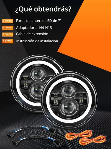 Miniatura 7 de UNI-SHINE J003T - Par de faros delanteros led de 7 pulgadas, color ámbar y blanco, ojos de ángel, homologado por DOT y E-Mark, haz de luz alta
