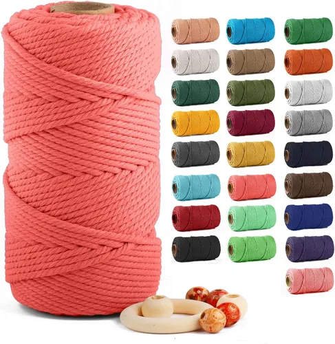 Miniatura 61 de Cuerda de algodón para macramé de 5 mm x 109 yardas, ZUEXT 100% natural hecha a mano, cuerda de algodón trenzada de 4 hebras para colgar plantas