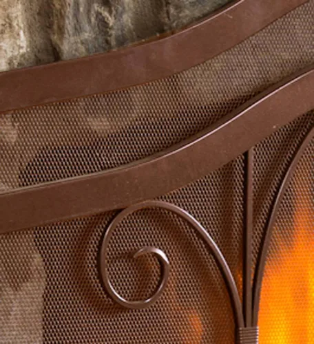 Miniatura 3 de Protector de chimenea con diseño de espirales, de hierro forjado con malla metálica Cobre