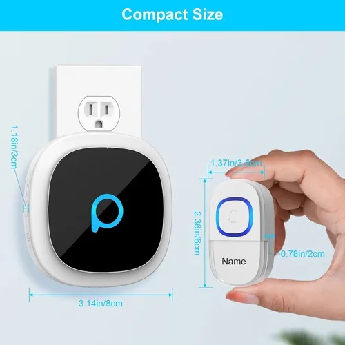 Miniatura 4 de Kit de timbre inalámbrico para el hogar, 5 niveles de volumen con 32 campanillas, timbre de puerta impermeable de rango de 300 pies, flash LED