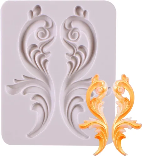 Molde de fondant de silicona de voluta barroca para decoración de pasteles, 4.67x3.58 pulgadas | Sin BPA, apto para lavavajillas, microondas, fácil
