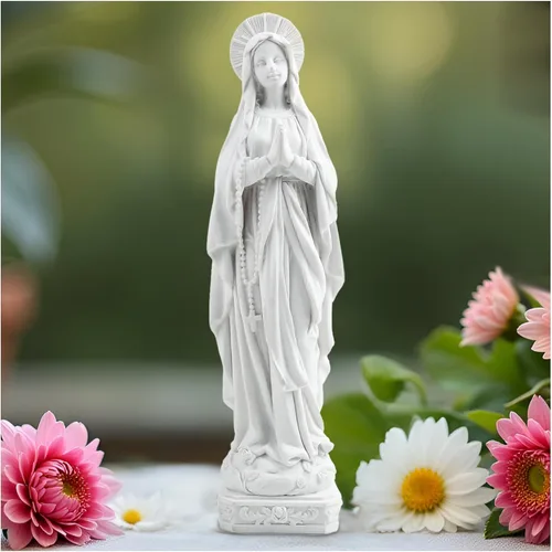 Estatua de la Virgen María – Estatua de resina blanca de 10.98 pulgadas, escultura religiosa católica para sala de oración, altar, decoración del