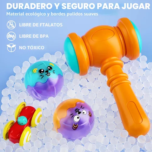 Miniatura 5 de 2 en 1 Pista de Carrera de Bolas Rodantes y Rampa de Coches para Niños Pequeños, Juguete de Bola con Martillo para Niños y Niñas, Juguetes Azul +