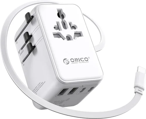 Miniatura 10 de ORICO Adaptador de viaje universal con 2 CA 2 USB-C y 1 conector USB-A, adaptador de corriente internacional PD 20W, cargador de pared esencial