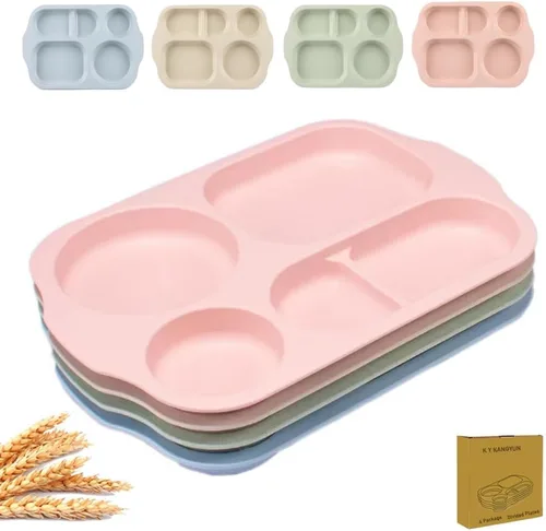 Miniatura 9 de PUPOPIK Juego de 5 platos divididos irrompibles de 9 pulgadas, platos de paja de trigo reutilizables, vajilla de control de porciones, plato redondo