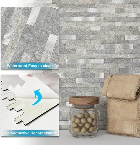 Miniatura 6 de BeNice Azulejos de cocina para despegar y pegar, azulejos autoadhesivos de mosaico para paneles de pared de baño, impermeables