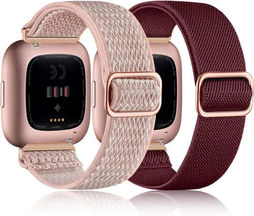 Miniatura 11 de Bandas elásticas compatibles con Fitbit Versa 2 Band para mujeres y hombres, correa deportiva suave ajustable de nailon trenzado transpirable