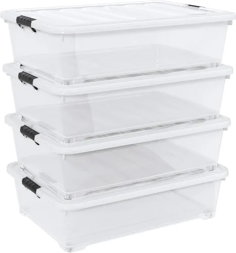 Miniatura 9 de Saedy 4 paquetes de plástico bajo la cama caja de almacenamiento poco profunda con ruedas 20 L Bajo el contenedor de cama con tapas