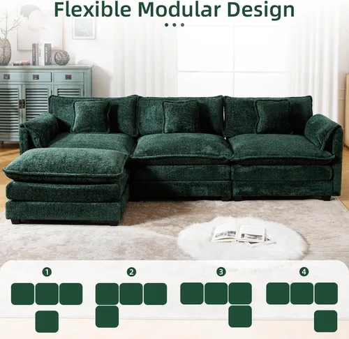 Miniatura 9 de GNIXUU Sofá modular de nube de 112 pulgadas, moderno sofá modular de felpilla en forma de L para sala de estar, cómodo sofá profundo de 4 plazas